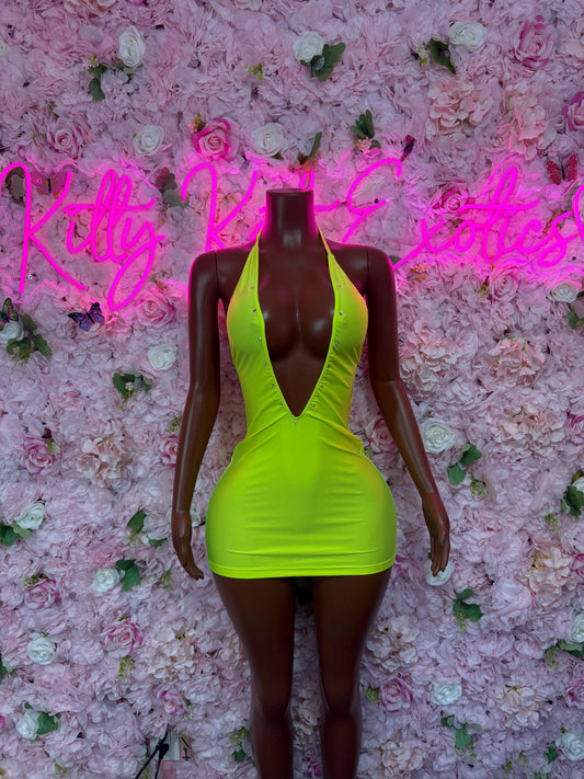 Summer Neon Dress  - Exotic Dancewear  Elegant and Sexy Evening Dress for Performers, Events, or Special Occasions Women's Clothing