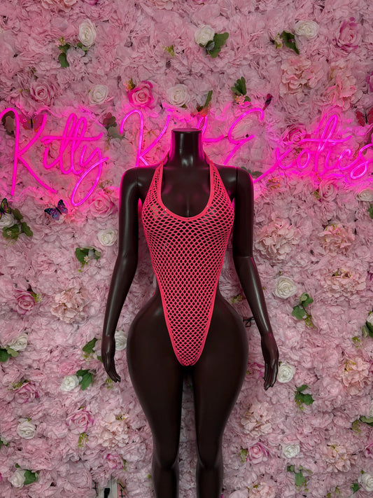 Festival Outfit One Piece Fishnet Bodysuit Pink - Dancewear Exotic Wear - Rave Outfit