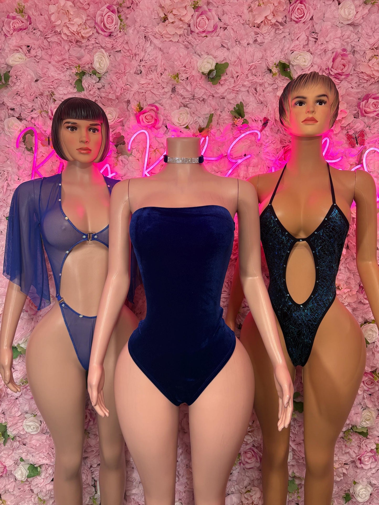 Rave Wear One Piece Bodysuit Blue Velvet -Bottlegirl - Dancewear Exotic Wear
