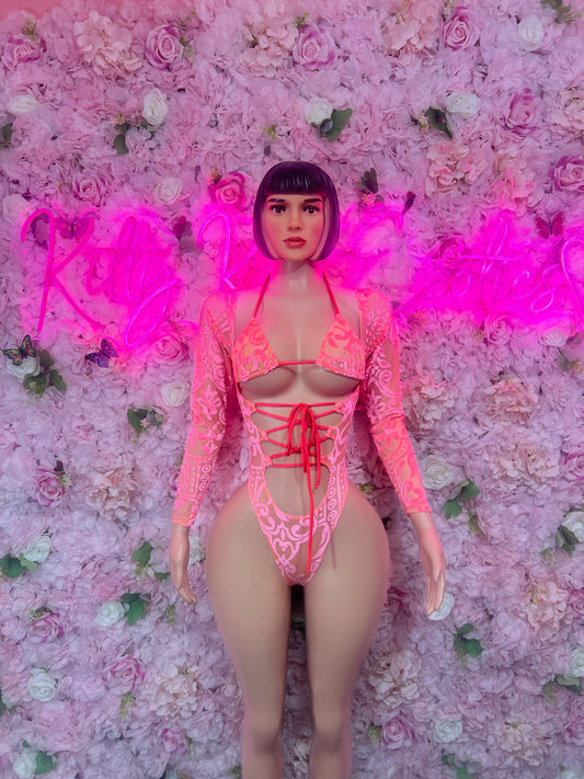 Rave Outfit - Bottlegirl One Piece Bodysuit Peach  - Sexy Performance Costume, Exotic Dancewear, Bold Dance Outfit, Womens Party Outfit