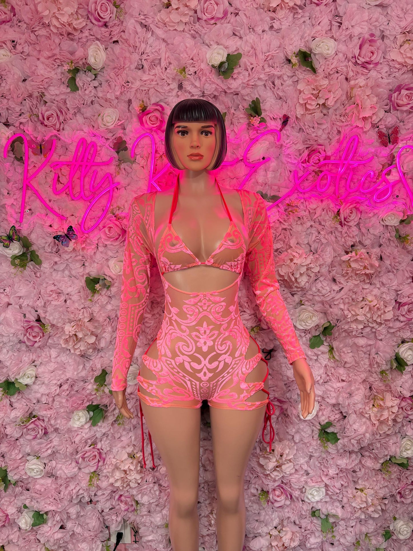 Rave Outfit - Bottlegirl One Piece Bodysuit Peach  - Sexy Performance Costume, Exotic Dancewear, Bold Dance Outfit, Womens Party Outfit