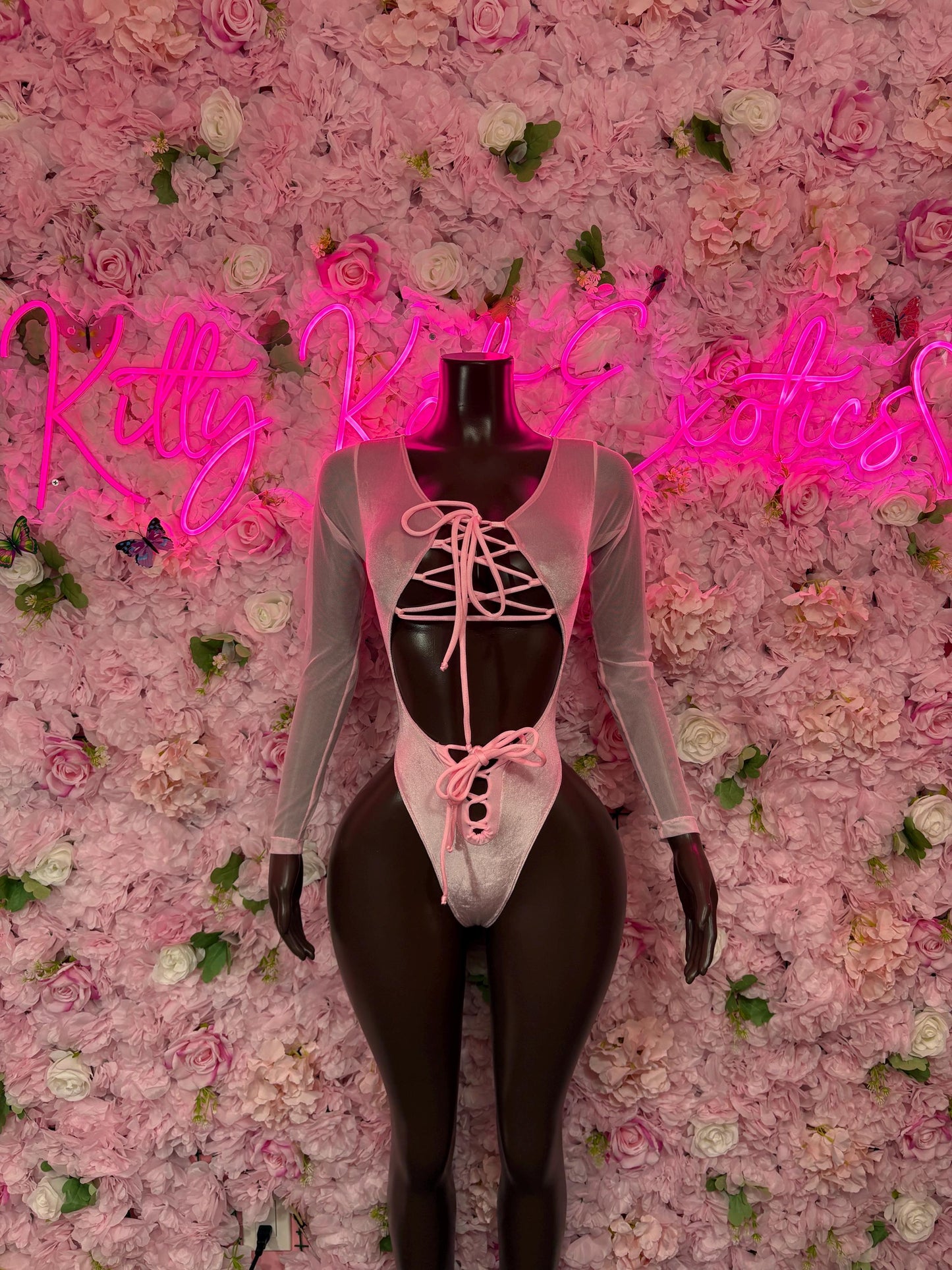 Rave Outfit - Bottlegirl One Piece Bodysuit Pink Velvet  - Sexy Performance Costume, Exotic Dancewear, Bold Dance Outfit