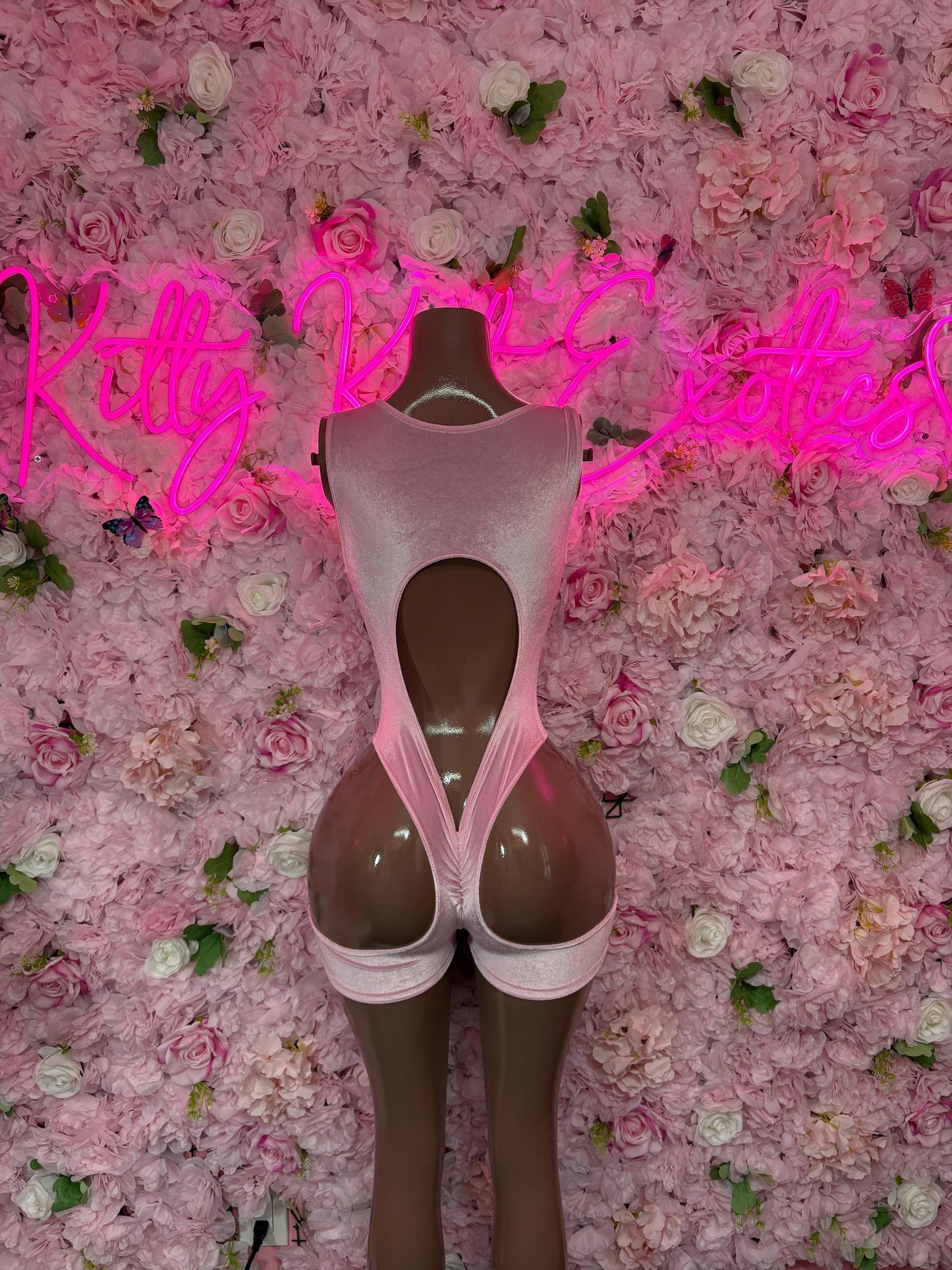 Rave Outfit - Bottlegirl One Piece Bodysuit Pink Velvet  - Sexy Performance Costume, Exotic Dancewear, Bold Dance Outfit