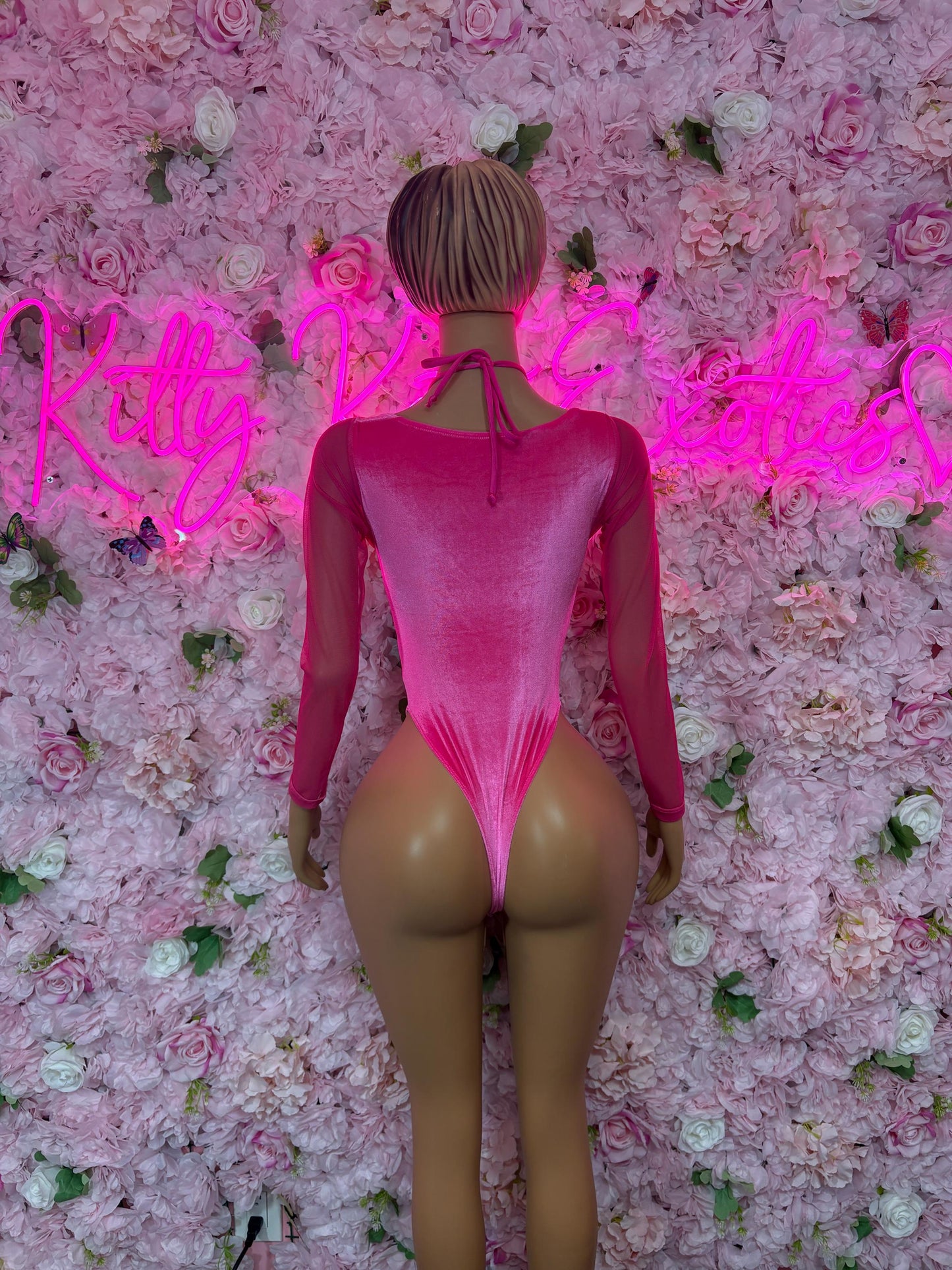 Rave Wear - Bottlegirl One Piece Bodysuit Pink Velvet  - Sexy Performance Costume, Exotic Dancewear, Bold Dance Outfit