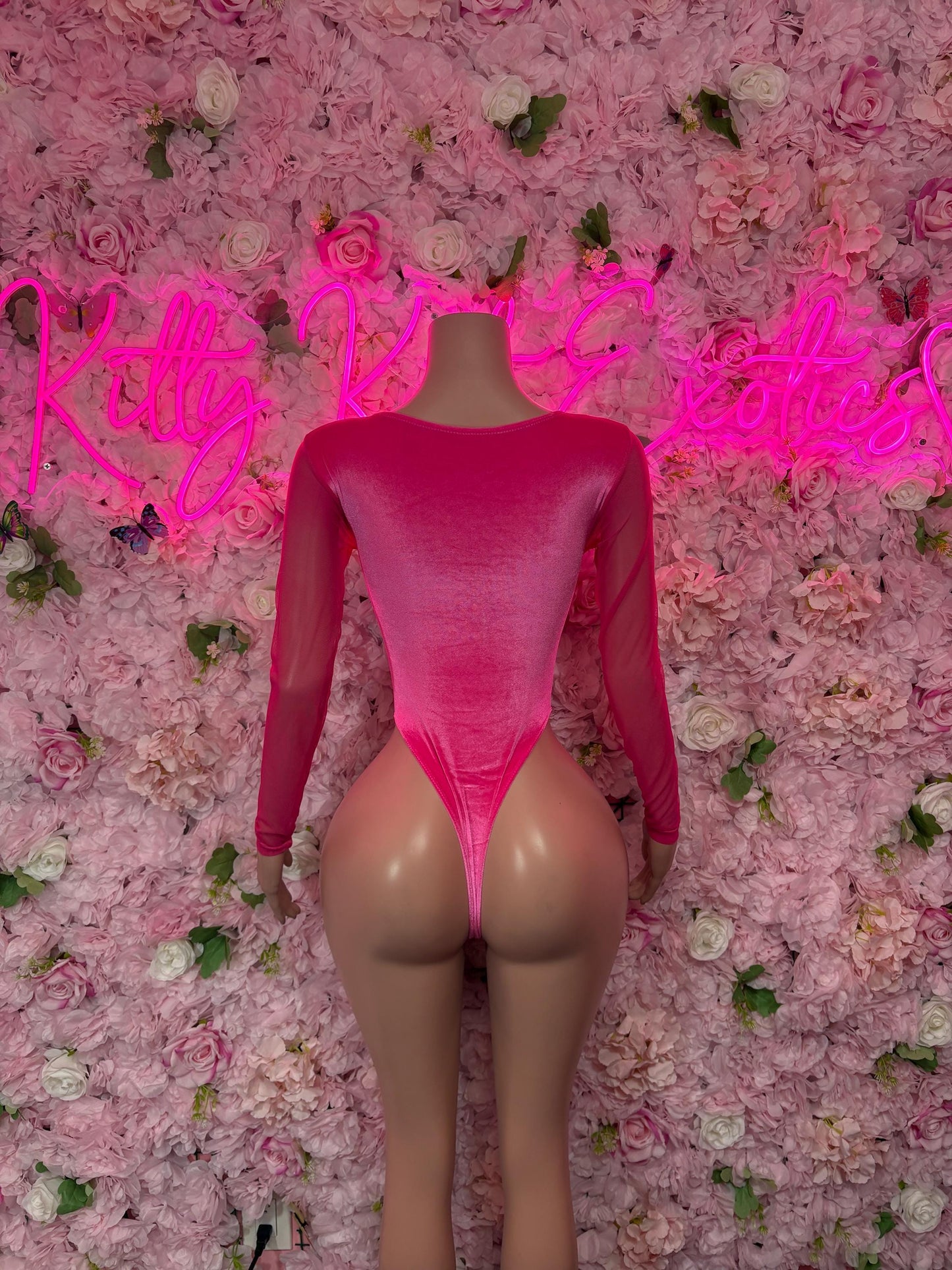 Bottlegirl Bartender Outfit One Piece Bodysuit Pink Velvet  - Sexy Performance Costume, Exotic Dancewear, Bold Dance Outfit