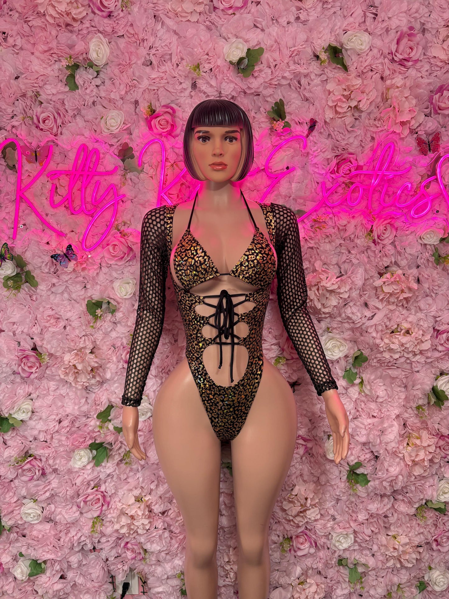 Ravewear One-Piece Gold Cheetah  Bodysuit  Exotic Dancewear for Performers, Raves, or Night Out | Bottle girl Outfits