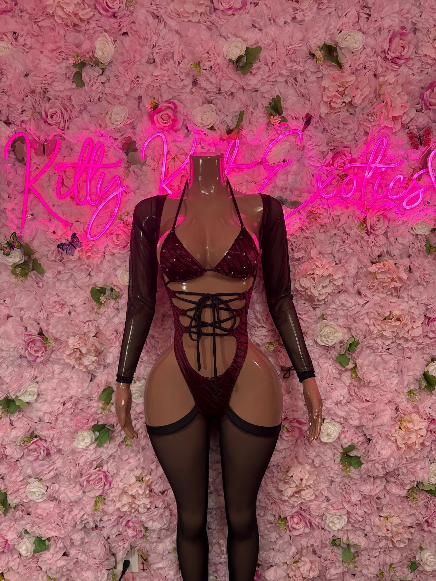 Rave Outfit - Bottlegirl One Piece Bodysuit Burgundy Velvet  - Sexy Performance Costume, Exotic Dancewear, Bold Dance Outfit