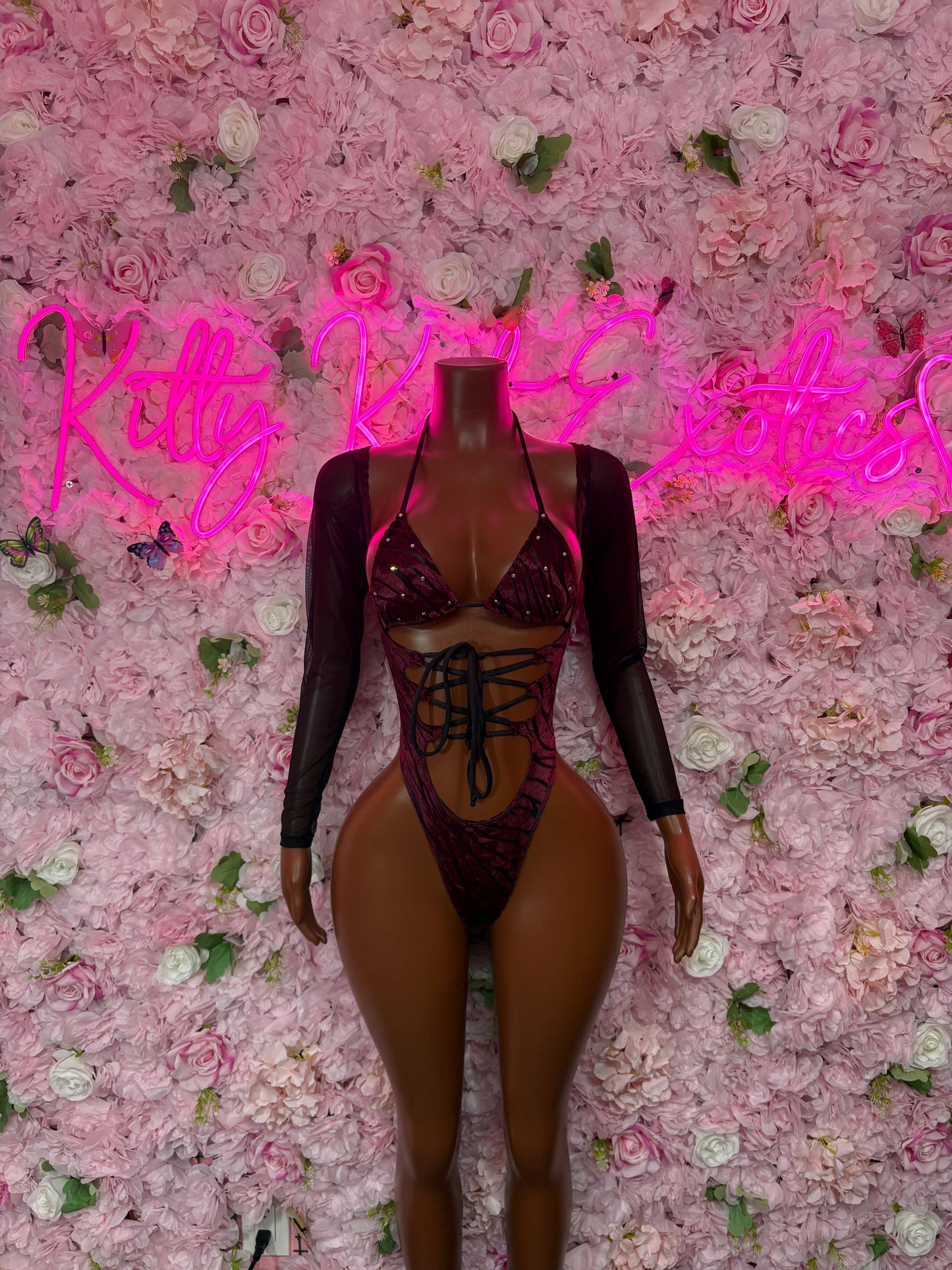 Rave Outfit - Bottlegirl One Piece Bodysuit Burgundy Velvet  - Sexy Performance Costume, Exotic Dancewear, Bold Dance Outfit