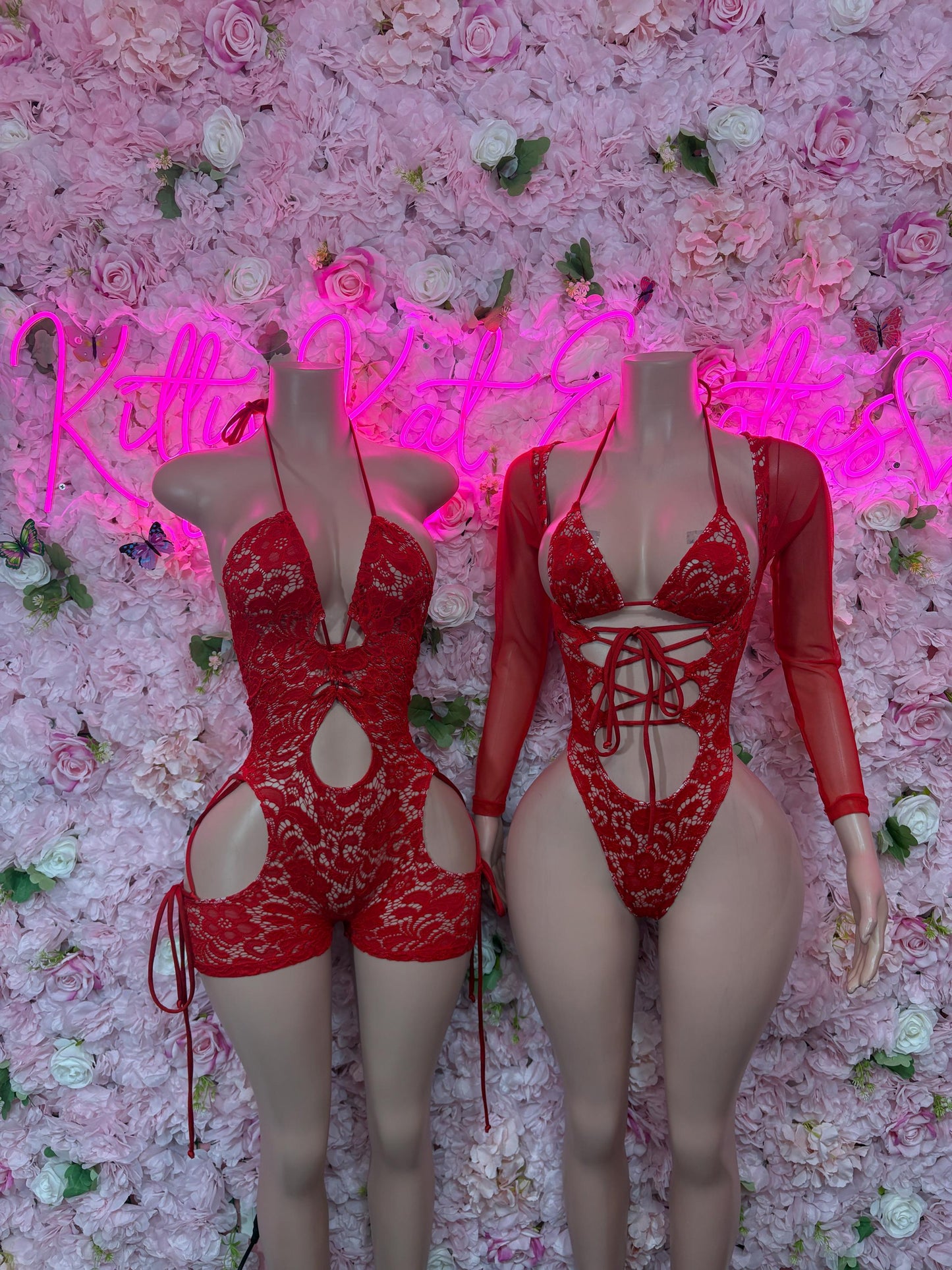 Rave Outfit - Bottlegirl One Piece Bodysuit Red Lace  - Sexy Performance Costume, Exotic Dancewear, Bold Dance Outfit