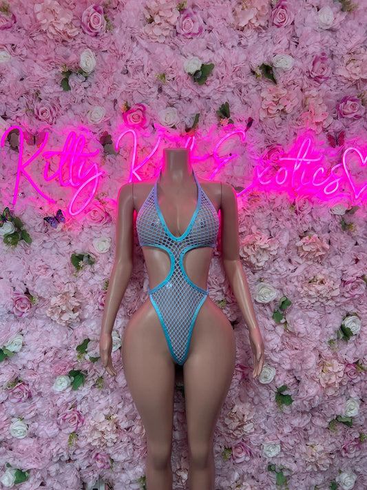 Ravewear One Piece Fishnet Teal Bodysuit Exotic Dancewear Festival wear