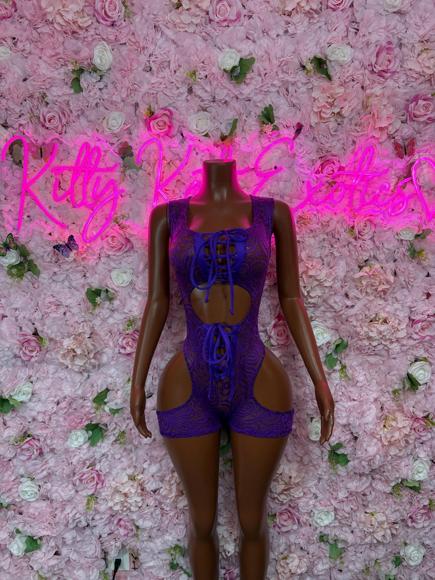 Bottlegirl One-Piece Purple Lace  Bodysuit  Exotic Dancewear for Performers, Raves, or Night Out | Bottle girl Outfits