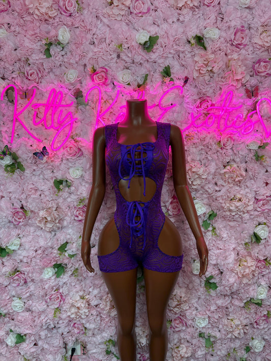 Bottlegirl One-Piece Purple Lace  Bodysuit  Exotic Dancewear for Performers, Raves, or Night Out | Bottle girl Outfits