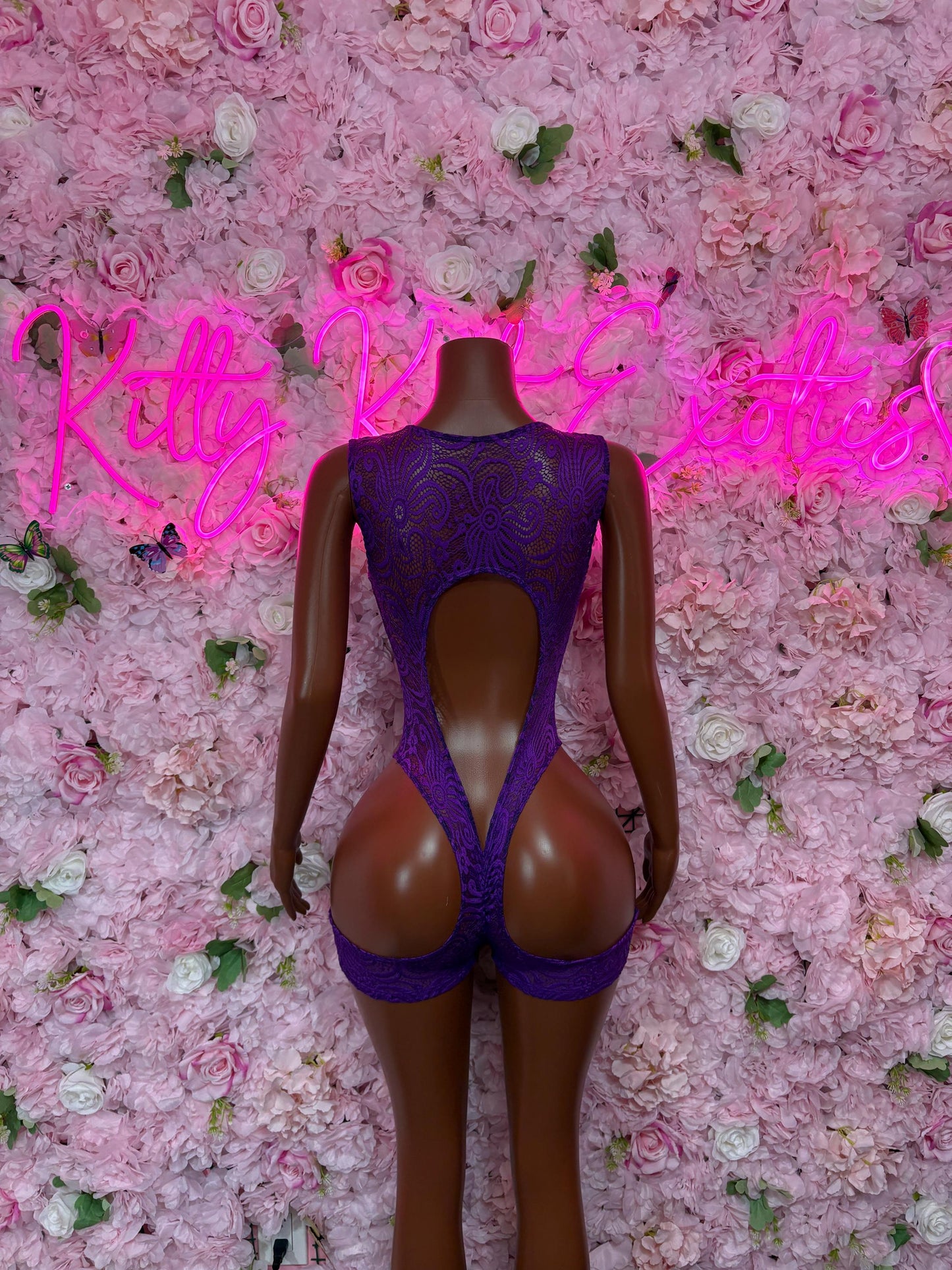 Bottlegirl One-Piece Purple Lace  Bodysuit  Exotic Dancewear for Performers, Raves, or Night Out | Bottle girl Outfits