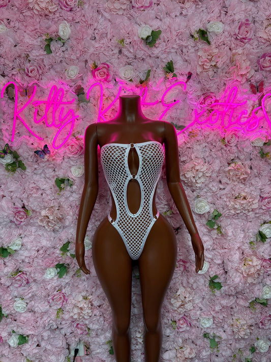Exotic Dancewear  One-Piece Fishnet White  Bodysuit  Exotic Dancewear for Performers, Raves, or Night Out | Bottle girl Outfits
