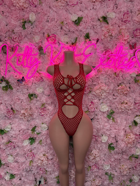 Bottlegirl One-Piece Red Fishnet  Bodysuit  Exotic Dancewear for Performers, Raves, or Night Out | Bottle girl Outfits