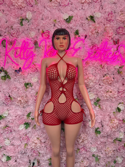 Bottlegirl One-Piece Red Fishnet  Bodysuit  Exotic Dancewear for Performers, Raves, or Night Out | Bottle girl Outfits