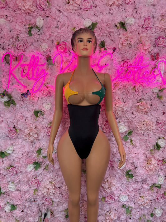 Jamaica Flag Bodysuit Set | One-Piece Swimsuit | Festival Outfit | Jamaica Bikini | Country Flag Swimwear | Beachwear | Carnival Outfit