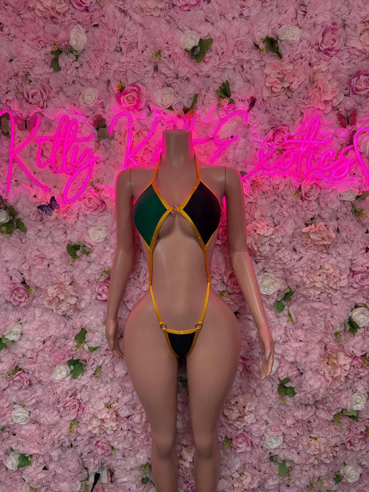 Jamaica Flag Bodysuit Set | One-Piece Swimsuit | Festival Outfit | Jamaica Bikini | Country Flag Swimwear | Beachwear | Carnival Outfit