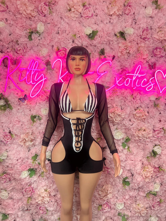 Bottlegirl Referee Costume Set - One-Piece Sports Bodysuit for Halloween, Game Day, Clubwear, Sports Bar,  Roleplay & Festivals