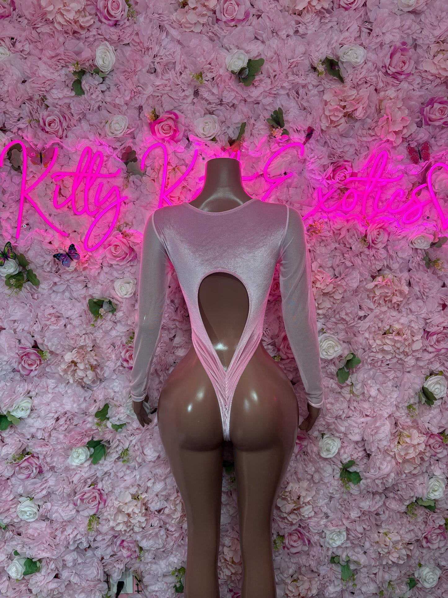 Bottlegirl One Piece Bodysuit Pink Velvet  - Sexy Performance Costume, Exotic Dancewear, Bold Dance Outfit, Womens Party Outfit