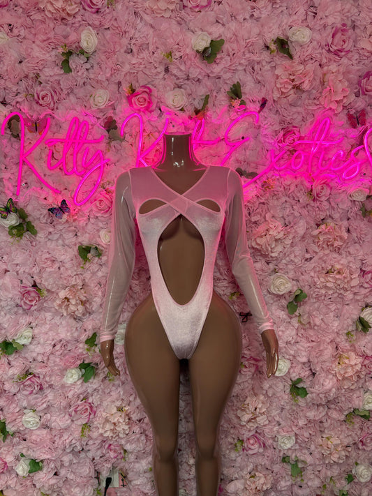 Bottlegirl One Piece Bodysuit Pink Velvet  - Sexy Performance Costume, Exotic Dancewear, Bold Dance Outfit, Womens Party Outfit