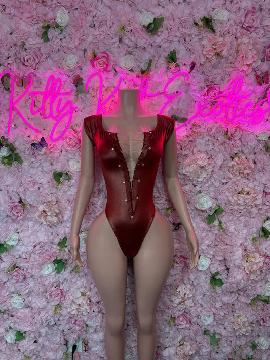 Bartender - One Piece Bodysuit Red  - Sexy Performance Costume, Exotic Dancewear, Bold Dance Outfit, Womens Party Outfit