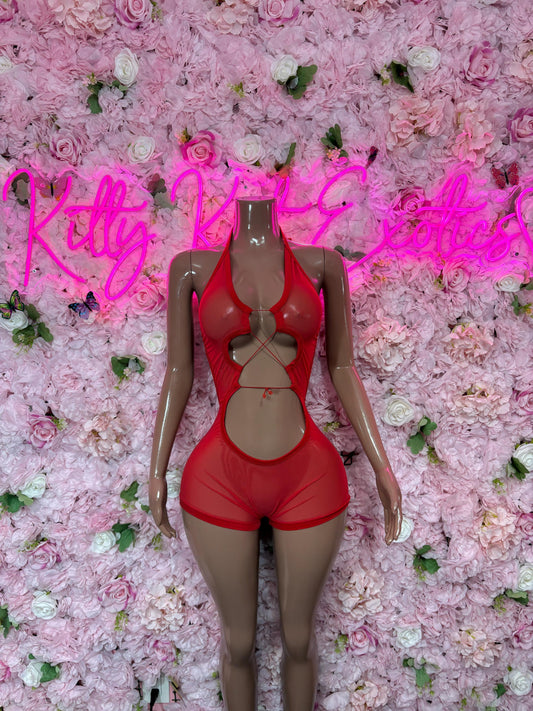 Ravewear - One Piece Bodysuit Red  - Sexy Performance Costume, Exotic Dancewear, Bold Dance Outfit, Womens Party Outfit