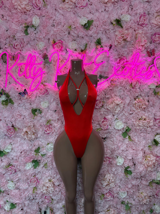 Exotic Dancewear - One Piece Bodysuit Red  - Sexy Performance Costume, Exotic Dancewear, Bold Dance Outfit, Womens Party Outfit