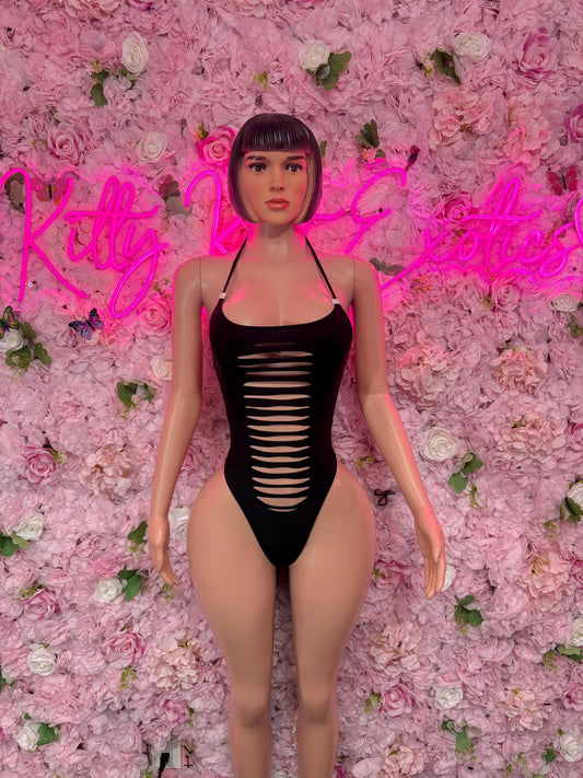 Ravewear - One Piece Bodysuit Black  - Sexy Performance Costume, Exotic Dancewear, Bold Dance Outfit, Womens Party Outfit