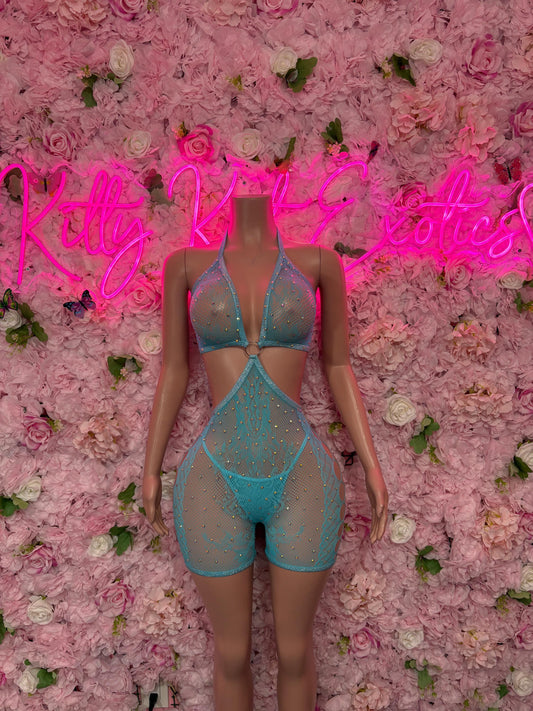 Fishnet Bodysuit One-Piece Baby Blue  Exotic Dancewear, Ravewear for Performers, Raves, or Night Out | Bottle girl Outfits