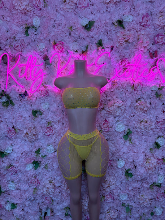 Fishnet Bodysuit One-Piece Yellow  Exotic Dancewear, Ravewear for Performers, Raves, or Night Out | Bottle girl Outfits
