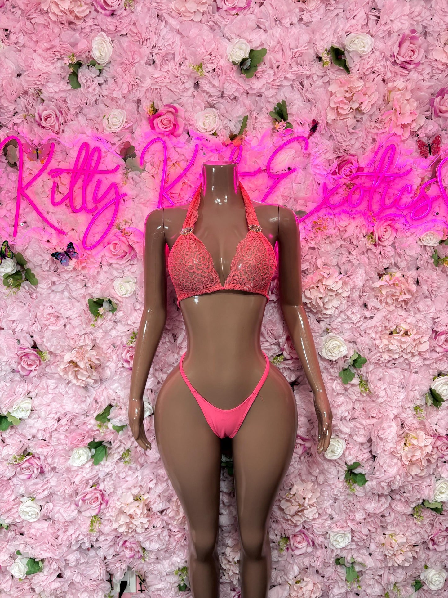 Summer Bikini Two-Piece Coral Lace  Exotic Dancewear, Ravewear for Performers, Raves, or Night Out | Bottle girl Outfits