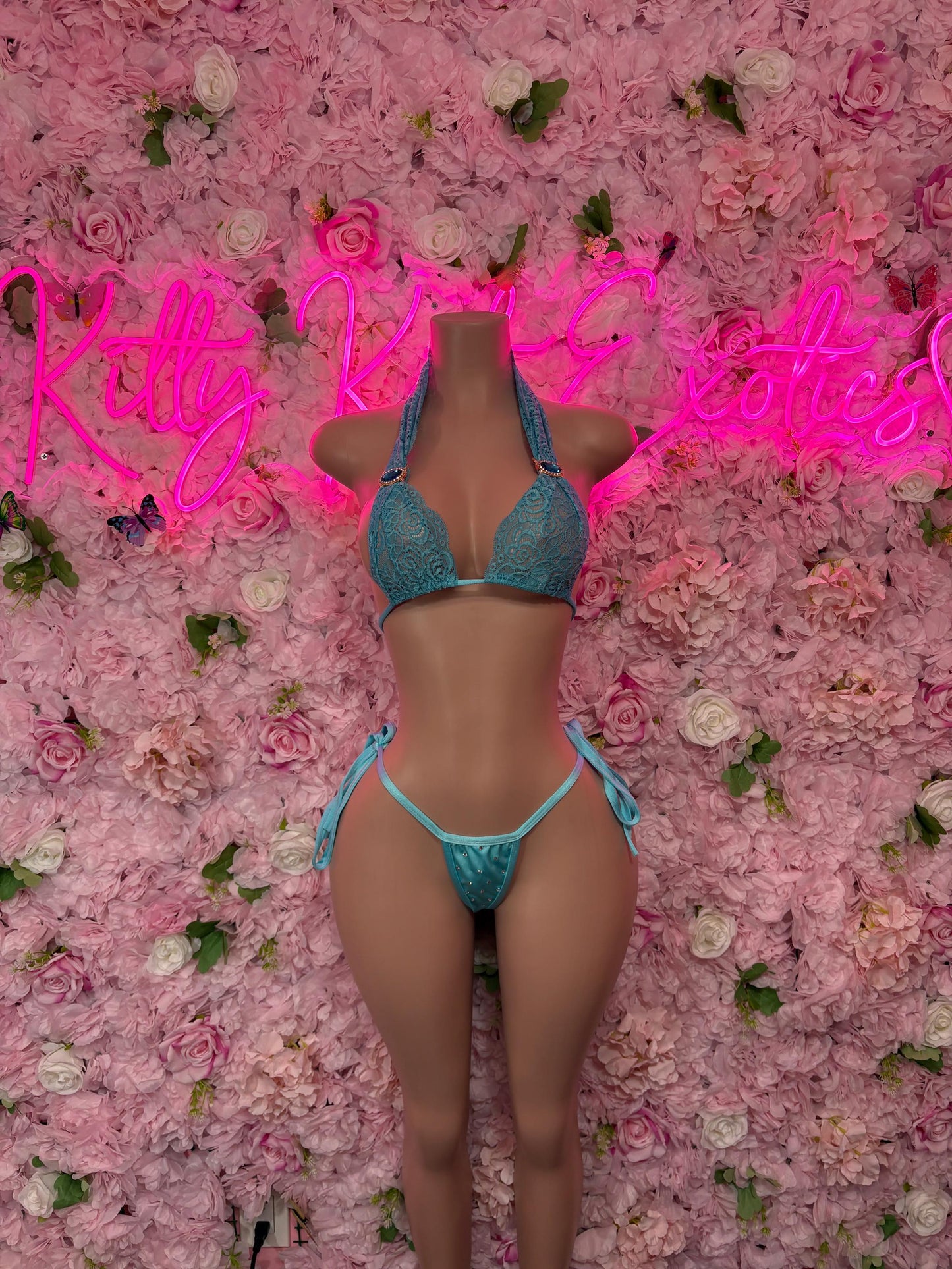 Summer Bikini Two-Piece Teal Lace  Exotic Dancewear, Ravewear for Performers, Raves, or Night Out | Bottle girl Outfits