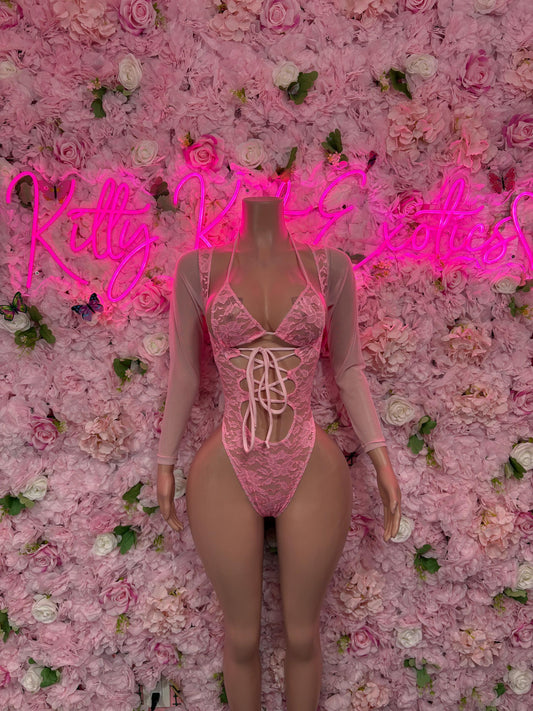 Exotic Dancewear Bodysuit One-Piece Pink Lace  Exotic Dancewear, Ravewear for Performers, Raves, or Night Out | Bottle girl Outfits