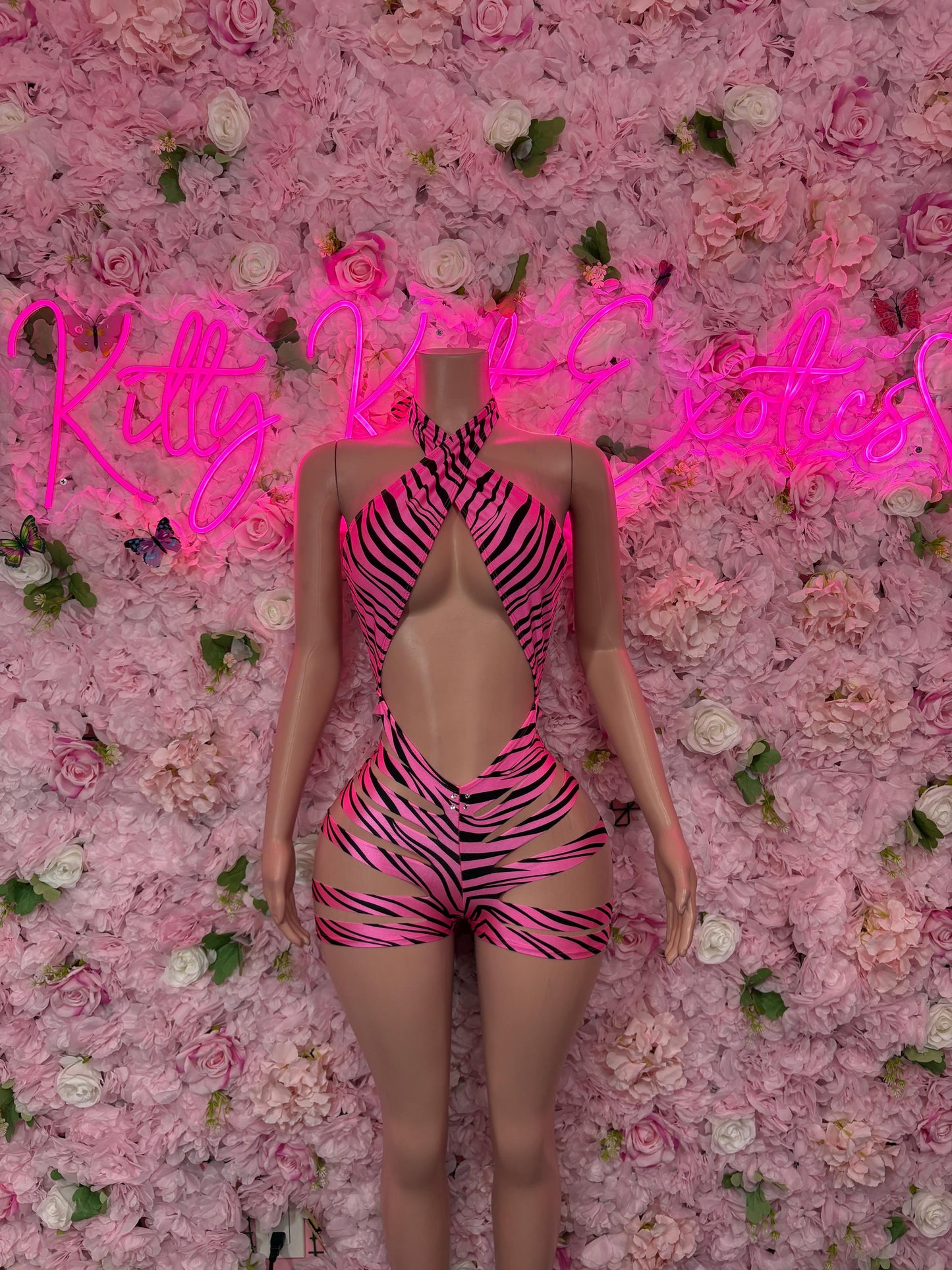 Exotic Dancewear Bodysuit Pink Zebra  Sexy Outfit for Parties, Clubwear, or Festivals | Trendy and Eye-Catching Fashion