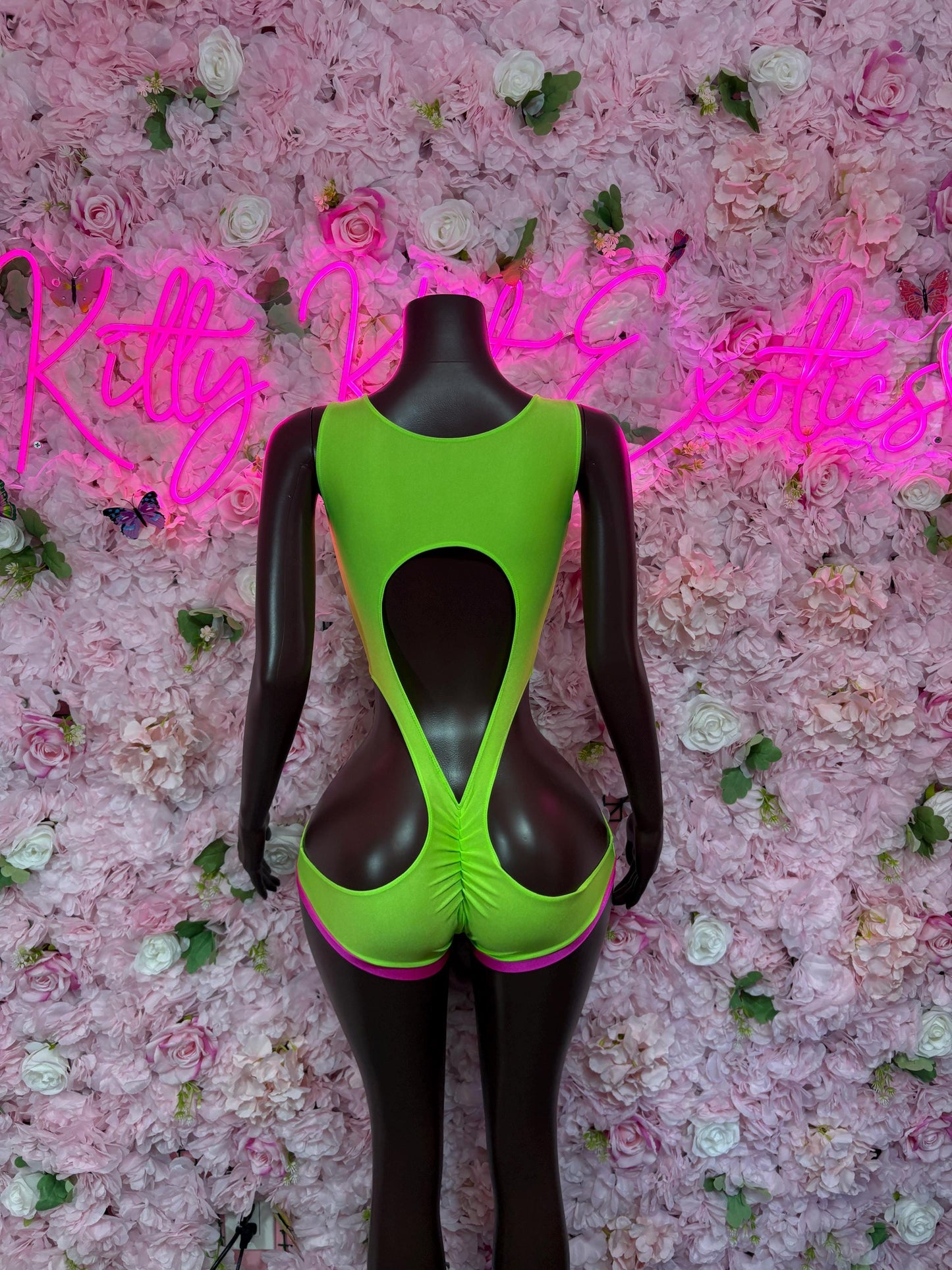 Rave Wear  Bodysuit One-Piece Neon Green and Pink   Exotic Dancewear, Ravewear for Performers, Raves, or Night Out | Bottle girl Outfits