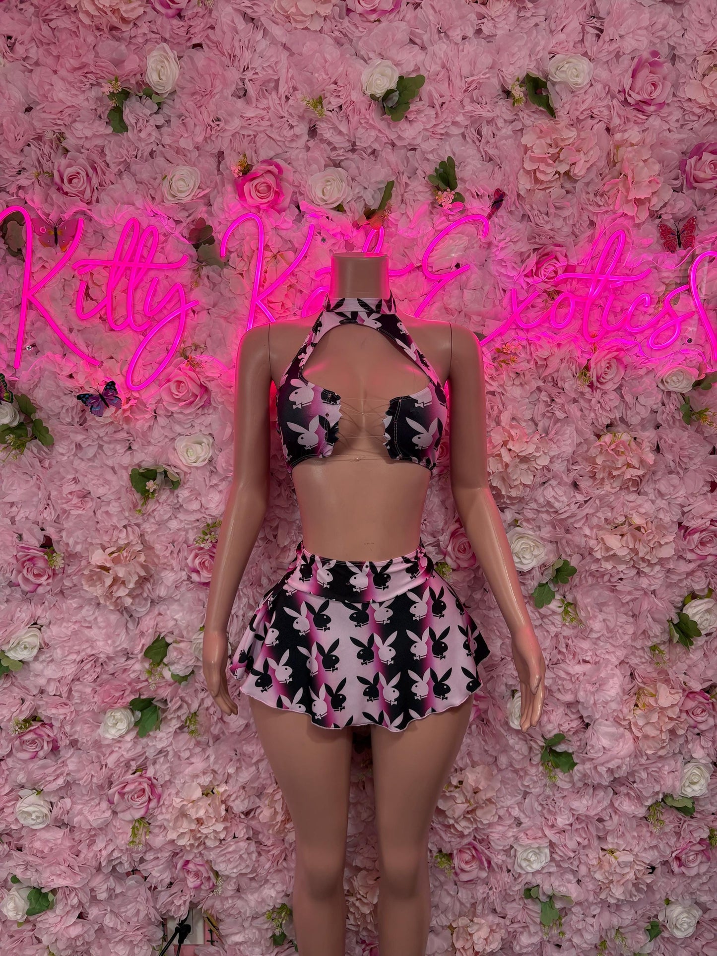 Rave Wear Two Piece Bunny Skirt Set, Rave Outfit for Performers, Raves, or Night Out | Bottle girl Outfits