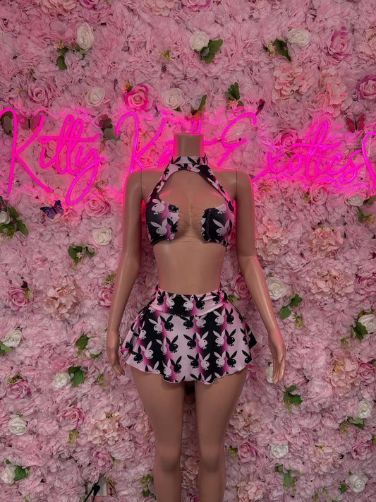 Rave Wear Two Piece Bunny Skirt Set, Rave Outfit for Performers, Raves, or Night Out | Bottle girl Outfits