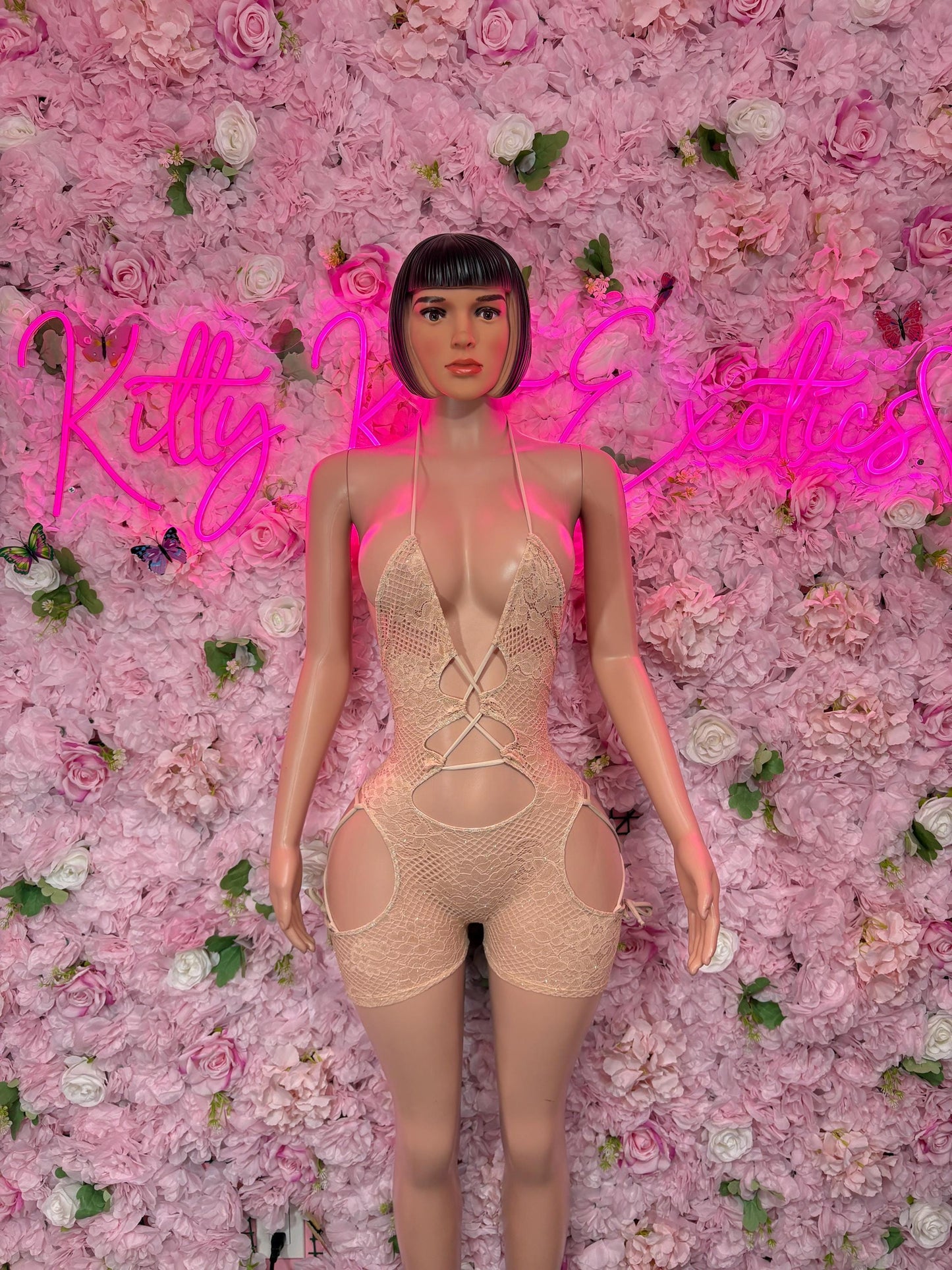 Bottlegirl One-Piece Nude Lace  Bodysuit  Exotic Dancewear for Performers, Raves, or Night Out | Bottle girl Outfits