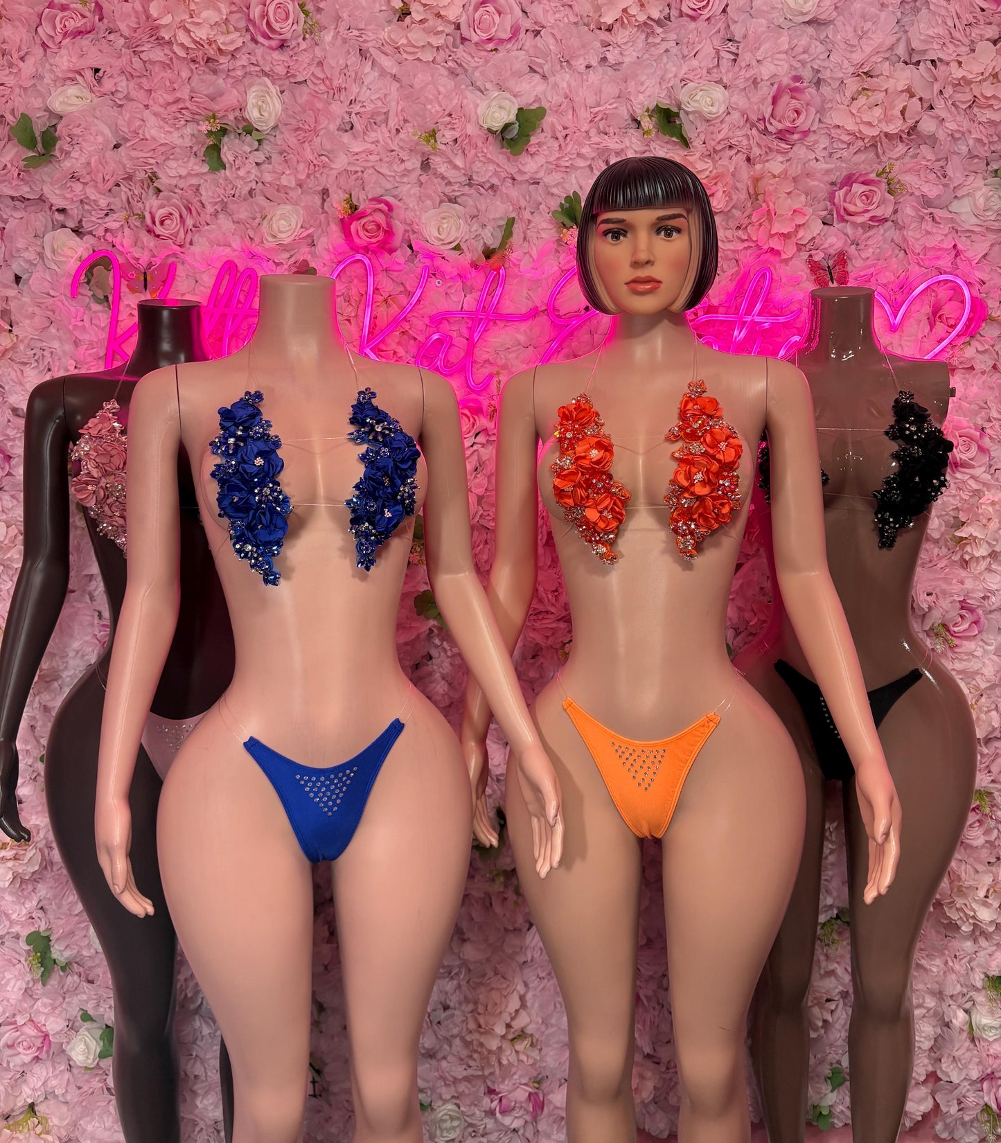 Exotic Dancewear Two Piece Pink Rhinestone Floral Set Dancewear Festival Wear Exotic Ravewear Costume Performer Outfit