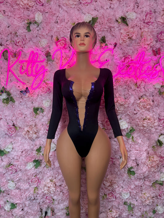 Rave Bodysuit One-Piece Purple Metallic Bodysuit  Exotic Dancewear, Ravewear for Performers, Raves, or Night Out | Bottle girl Outfits