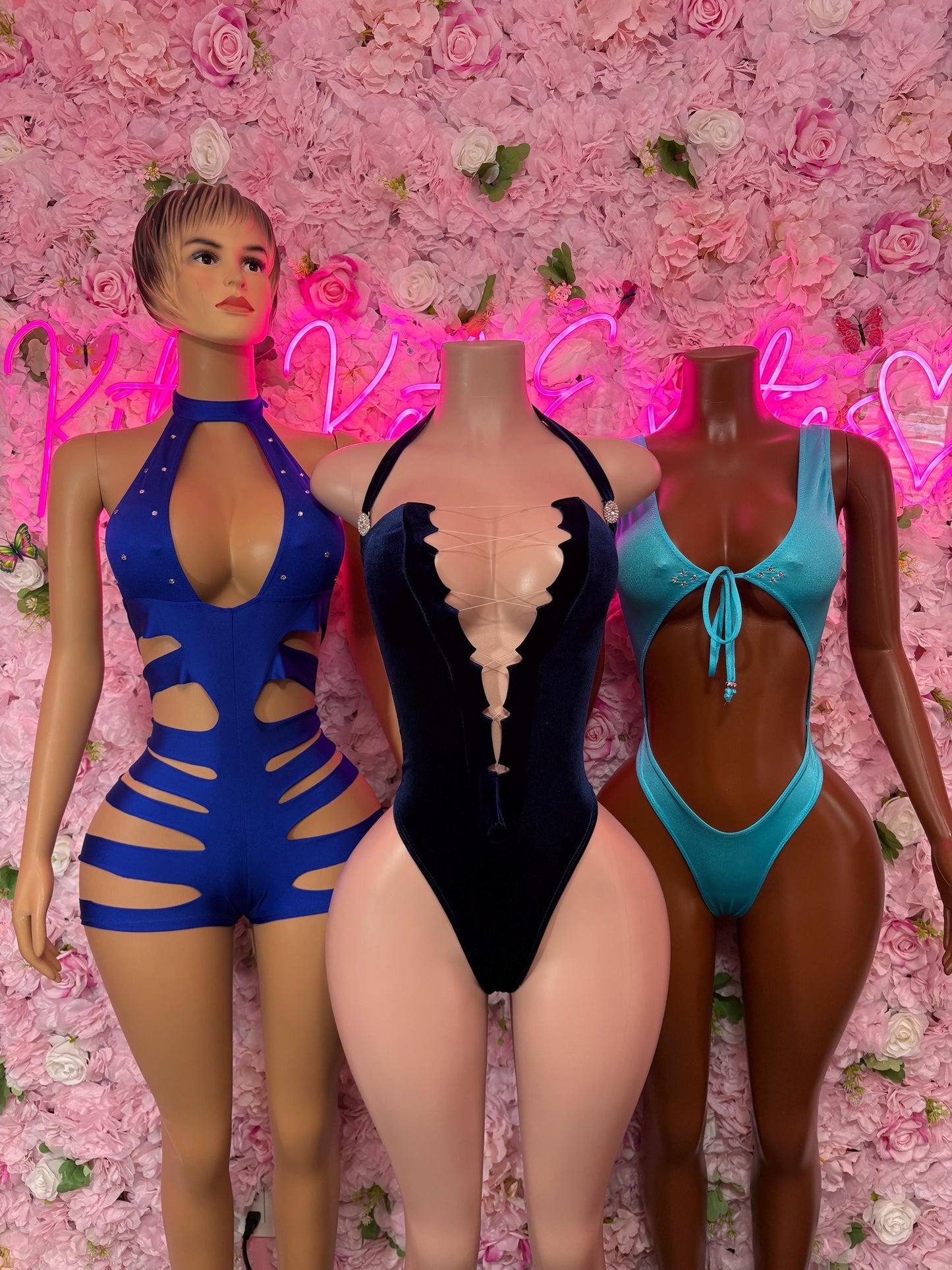 Exotic Dancewear  One -Piece Blue Velvet Bodysuit  Festival & Rave Wear, Dancewear for Women
