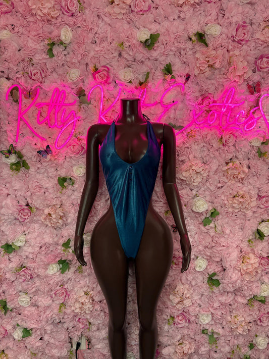 Exotic Dancewear One -Piece Blue Metallic Bodysuit  Festival & Rave Wear, Dancewear for Women