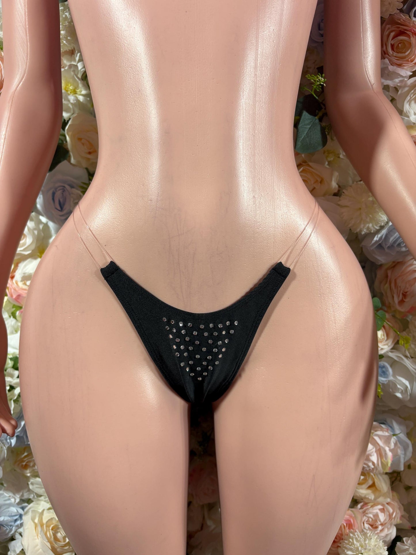 Ravewear Thong Black  Rhinestone Gstring Underwear - Womens Comfortable Stylish Lingerie, Exotic Dancewear