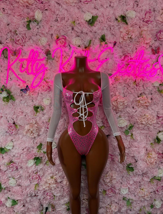 Rave wear Pink Cheetah Bodysuit   Bottlegirl, Bartender,  Cosplay, Comic Con, Festival Wear