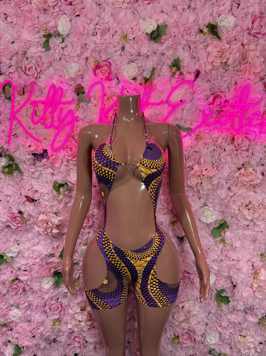 Africa Festival Outfit Afro House One- Piece Bodysuit With Bag   - Sexy Performance Costume, Sultry, Bold Dance Outfit, Womens Party Outfit