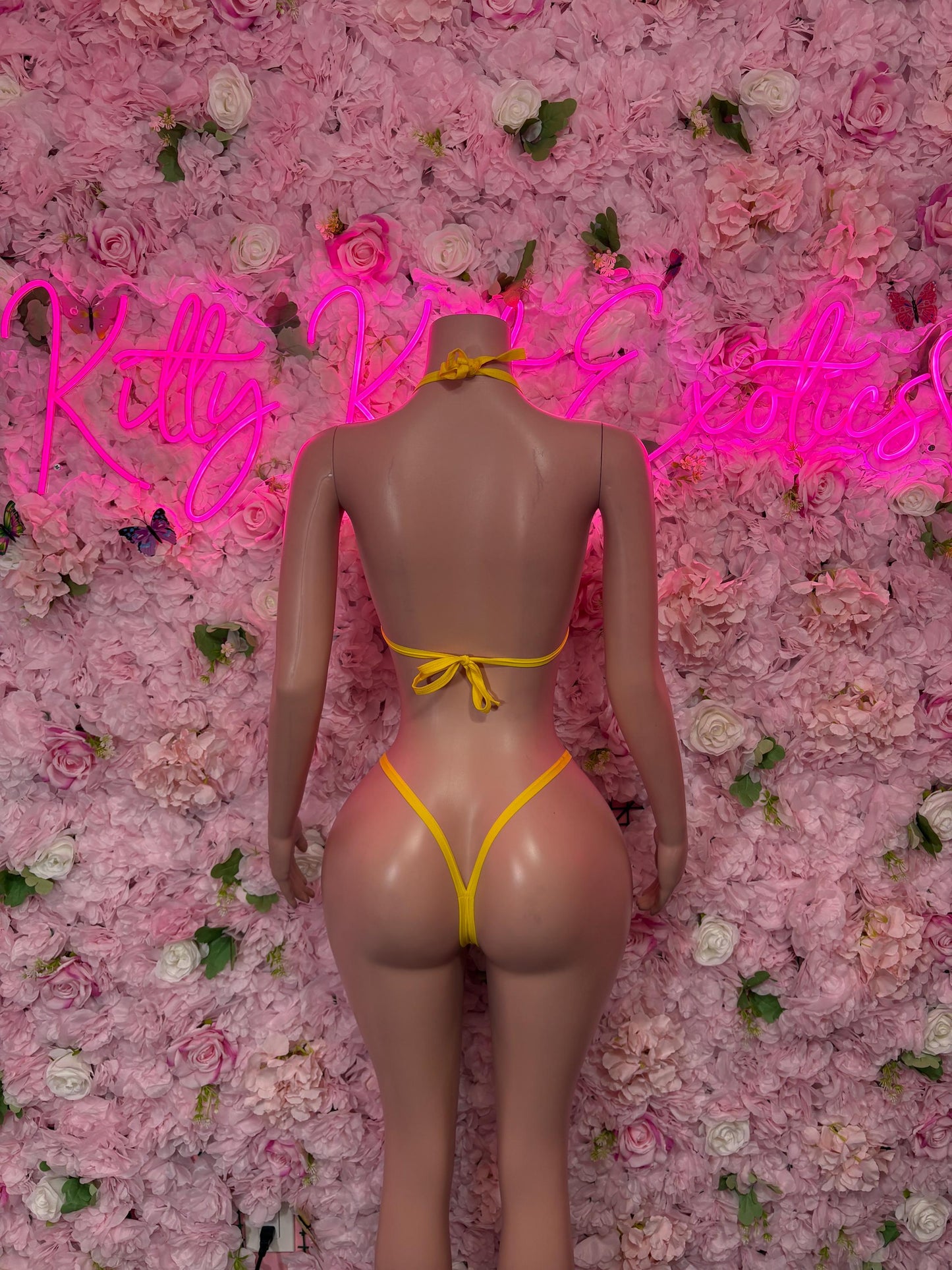 Rave Outfit Two-Piece Yellow Rhinestone Gstring  Bikini  Cute Swimsuit Set for Beach, Pool, or Vacation | Exotic Dancewear Festival wear