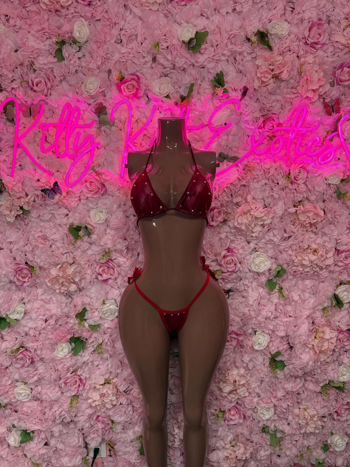 Summer Bikini Two-Piece Red Metallic Gstring  Bikini  Cute Swimsuit Set for Beach, Pool, or Vacation | Exotic Dancewear Festival wear