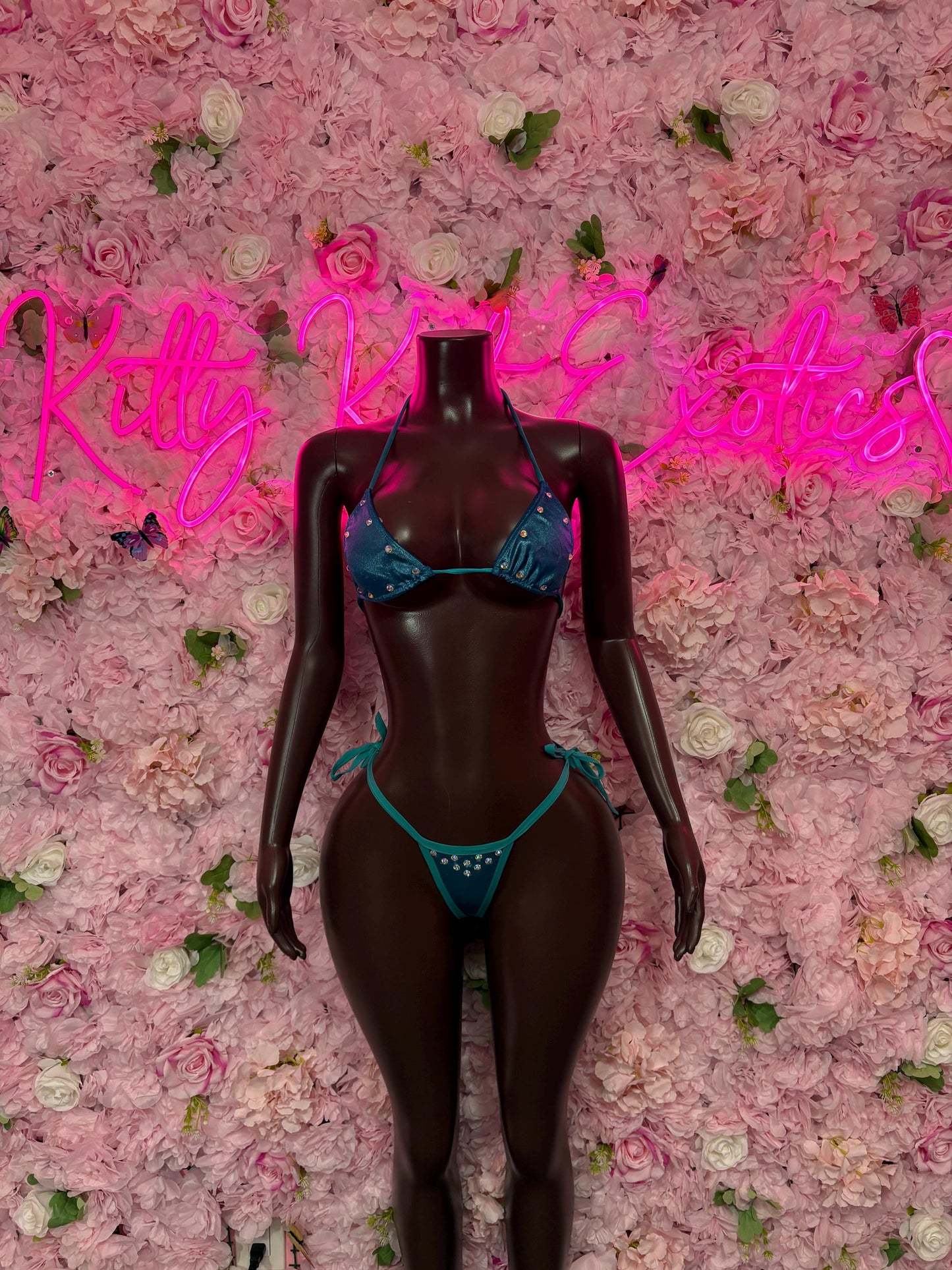 Rave Bikini Two-Piece Blue Metallic Gstring  Bikini  Cute Swimsuit Set for Beach, Pool, or Vacation | Exotic Dancewear Festival wear