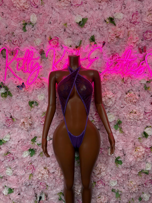 Exotic Dancewear Purple One Piece  - Rave Outfit  Sexy for Performers, Events, or Special Occasions